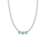 Carica l'immagine nella Galleria, Collana Di Perle Con Tre Quadrati Zirconati