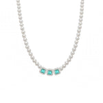 Carica l'immagine nella Galleria, Collana Di Perle Con Tre Quadrati Zirconati