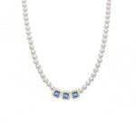 Carica l'immagine nella Galleria, Collana Di Perle Con Tre Quadrati Zirconati