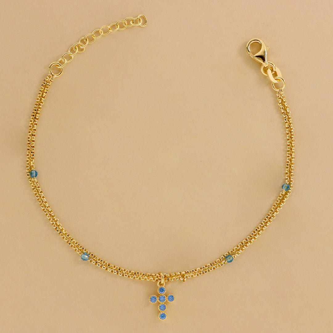 Bracciale Doppio Filo con Sfere Colorate e Croce