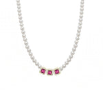 Carica l'immagine nella Galleria, Collana Di Perle Con Tre Quadrati Zirconati