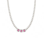 Carica l'immagine nella Galleria, Collana Di Perle Con Tre Quadrati Zirconati