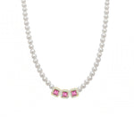 Carica l'immagine nella Galleria, Collana Di Perle Con Tre Quadrati Zirconati