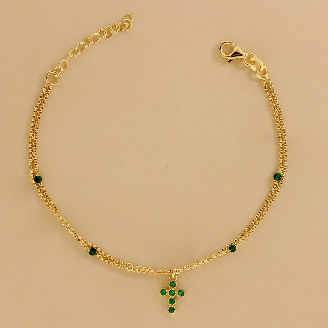 Bracciale Doppio Filo con Sfere Colorate e Croce