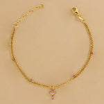 Carica l'immagine nella Galleria, Bracciale Doppio Filo con Sfere Colorate e Croce