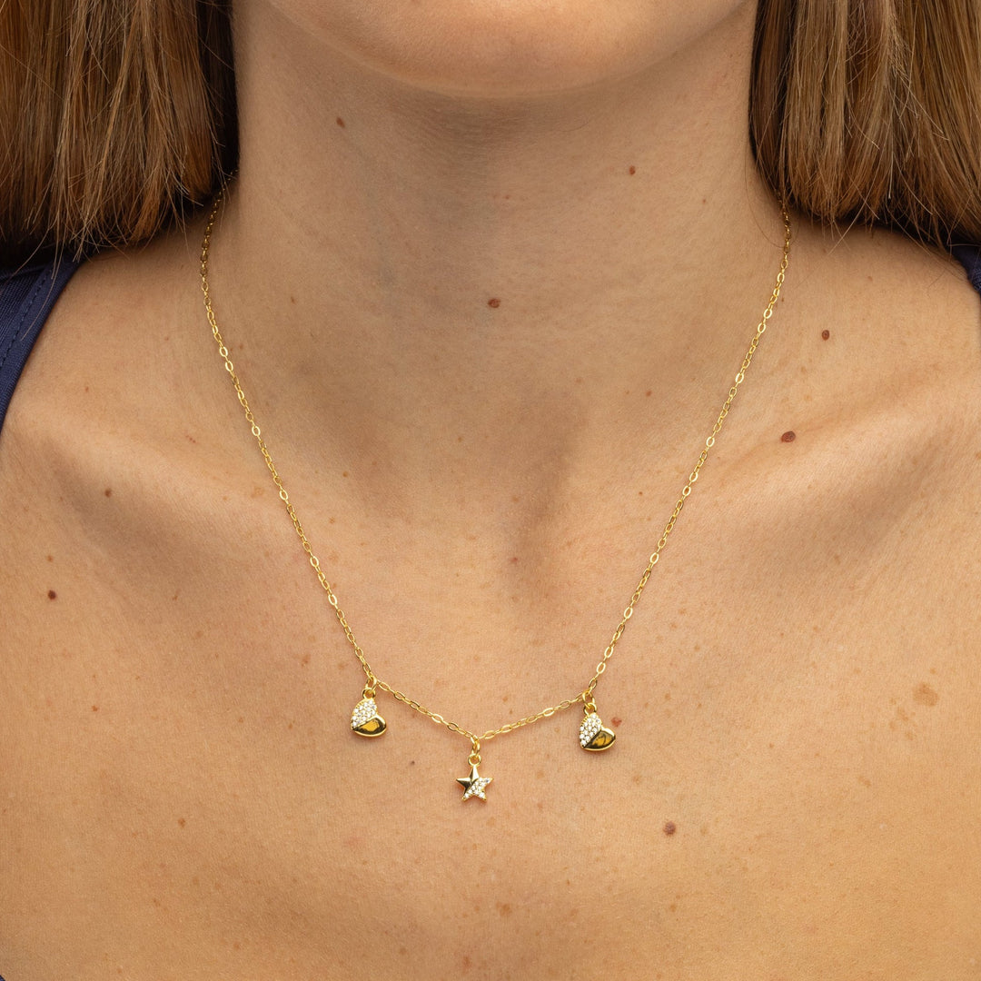 Collana con Tris di Pendenti Cuore e Stella