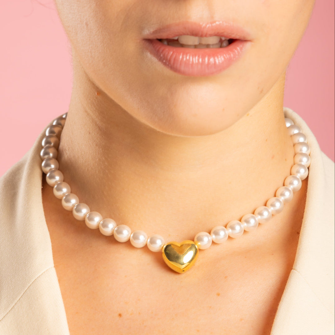 Choker con Perle 8mm e Cuore