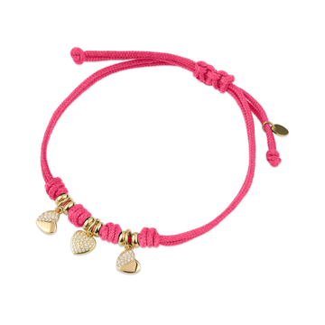 Bracciale Cordino con Tris Cuori Zirconati