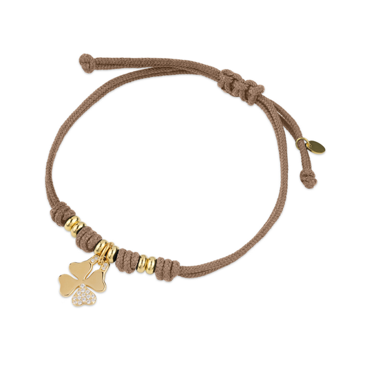Bracciale Cordino con Quadrifoglio Porta Fortuna Zirconato