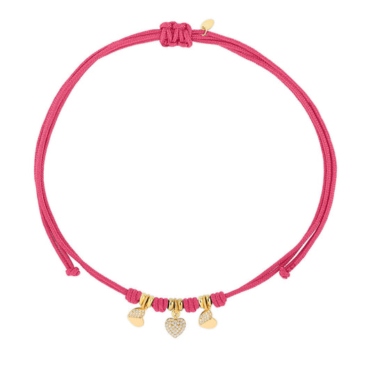 Choker Cordino con Tris di Cuori Zirconati