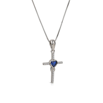 Collana con Croce e Cuore Blu