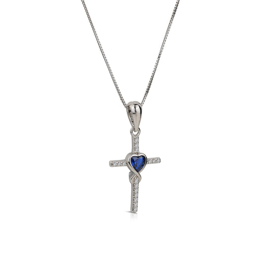 Collana con Croce e Cuore Blu