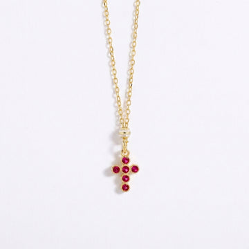 Collana Con Croce Piccola Castone Tondo