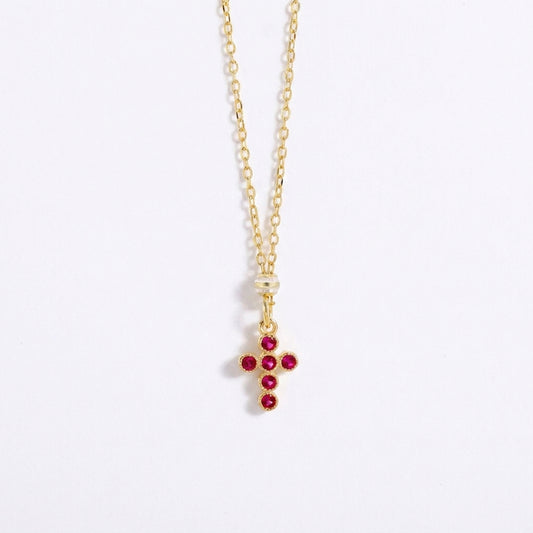 Collana Con Croce Piccola Castone Tondo