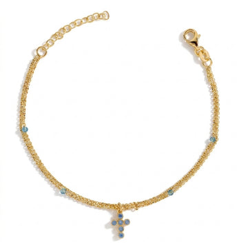 Bracciale Doppio Filo con Sfere Colorate e Croce