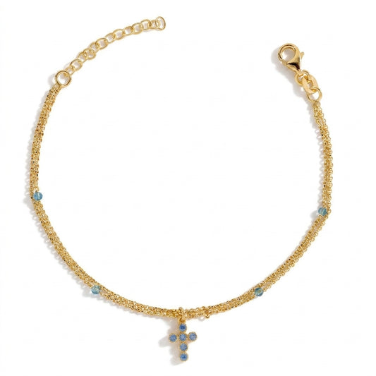Bracciale Doppio Filo con Sfere Colorate e Croce
