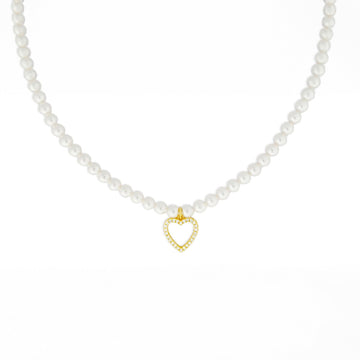 Collana Di Perle Con Pendente a Cuore e Strass