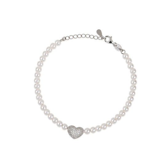 Bracciale di Perle con Cuore Zirconato