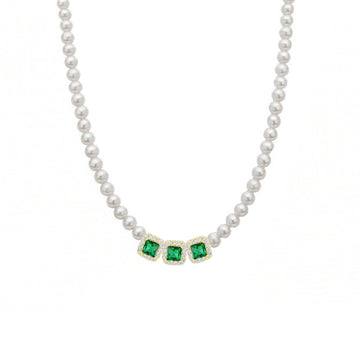 Collana Di Perle Con Tre Quadrati Zirconati