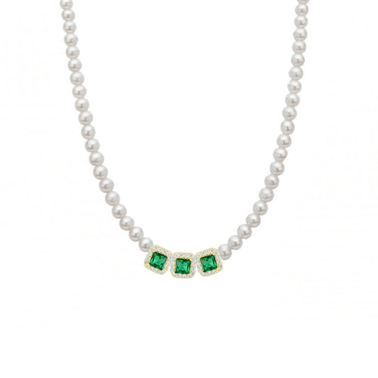 Collana Di Perle Con Tre Quadrati Zirconati