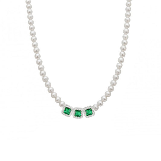 Collana Di Perle Con Tre Quadrati Zirconati