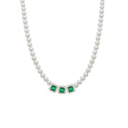 Collana Di Perle Con Tre Quadrati Zirconati