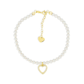 Bracciale Di Perle Con Pendente a Cuore e Strass