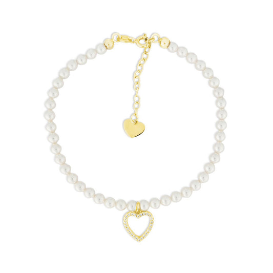 Bracciale Di Perle Con Pendente a Cuore e Strass