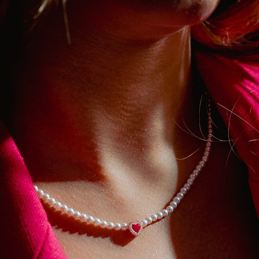 Collana Di Perle Con Cuore Zirconato