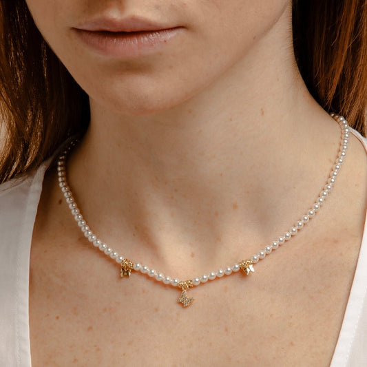 Collana Di Perle Swarovski Con Pendenti Strass
