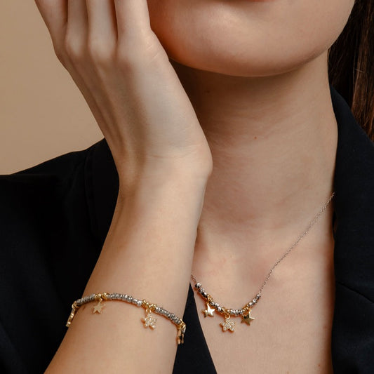 Bracciale Pepite Pieno Con Pendenti Strass