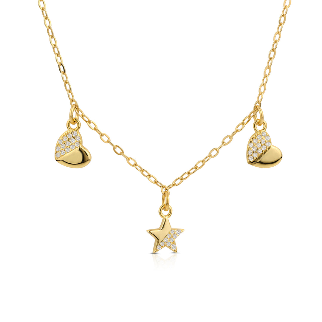 Collana con Tris di Pendenti Cuore e Stella