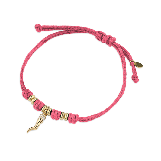 Bracciale Cordino con Corno Porta Fortuna e Zirconi