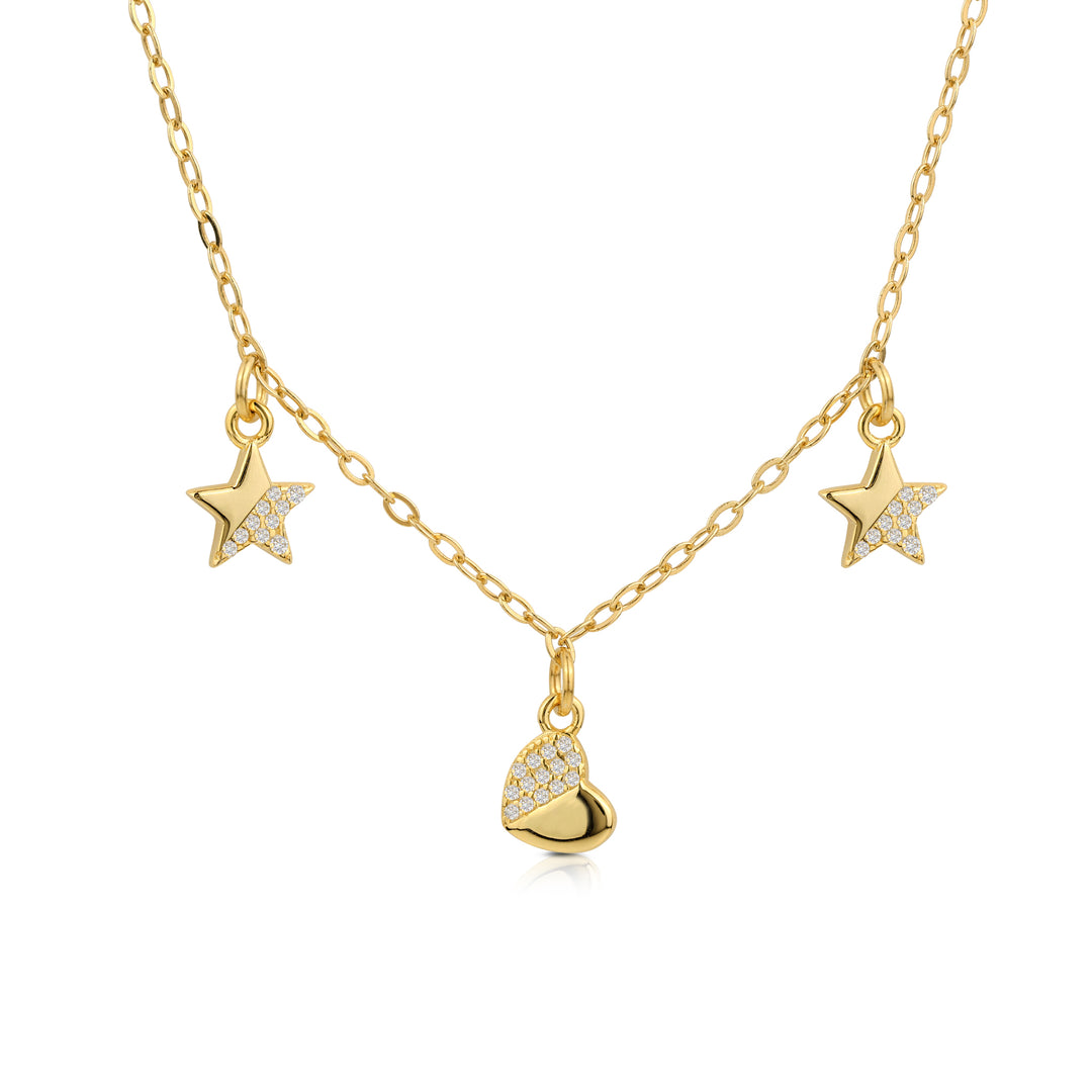 Collana con Tris di Pendenti Cuore e Stella