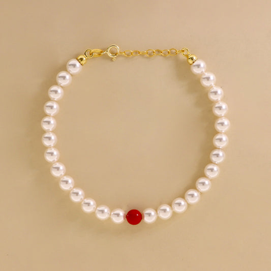 Bracciale Di Perle Bianco Con Perla Colorata