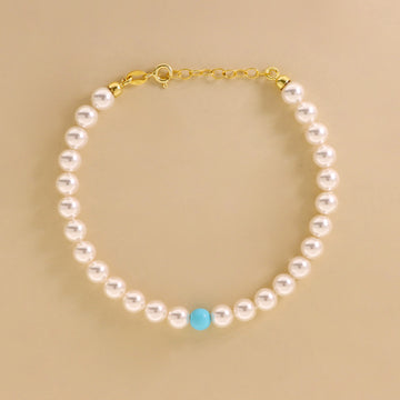 Bracciale Di Perle Bianco Con Perla Colorata