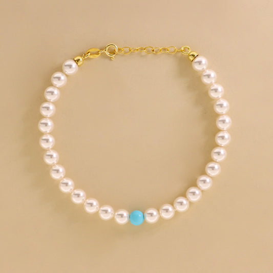 Bracciale Di Perle Bianco Con Perla Colorata