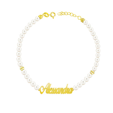 Bracciale Personalizzato con Perle e Nome in Oro 24K