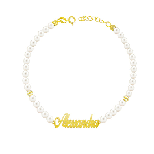 Bracciale Personalizzato con Perle e Nome in Oro 24K
