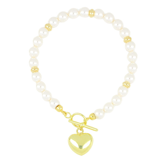 Bracciale Di Perle Con Chiusura a T e Cuore