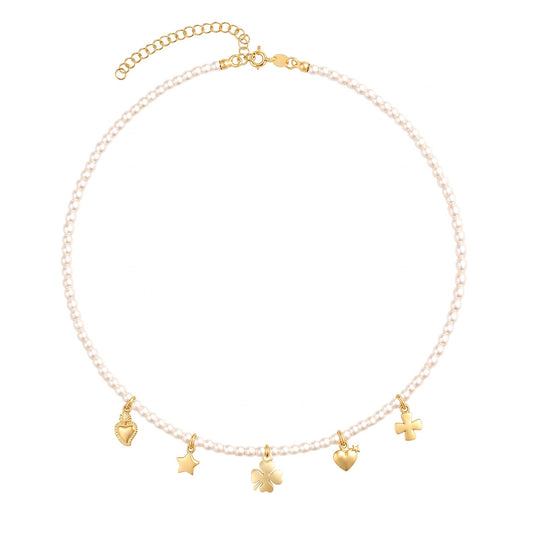 Collana Choker Multicharms di Perle e Ciondolo Portafortuna