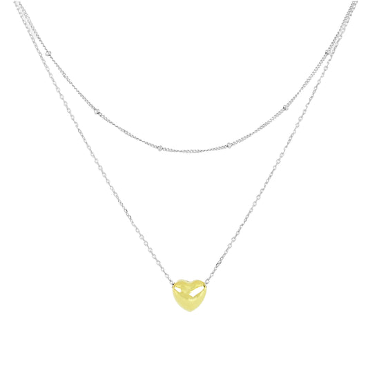Collana Doppia Con Cuore Bombato