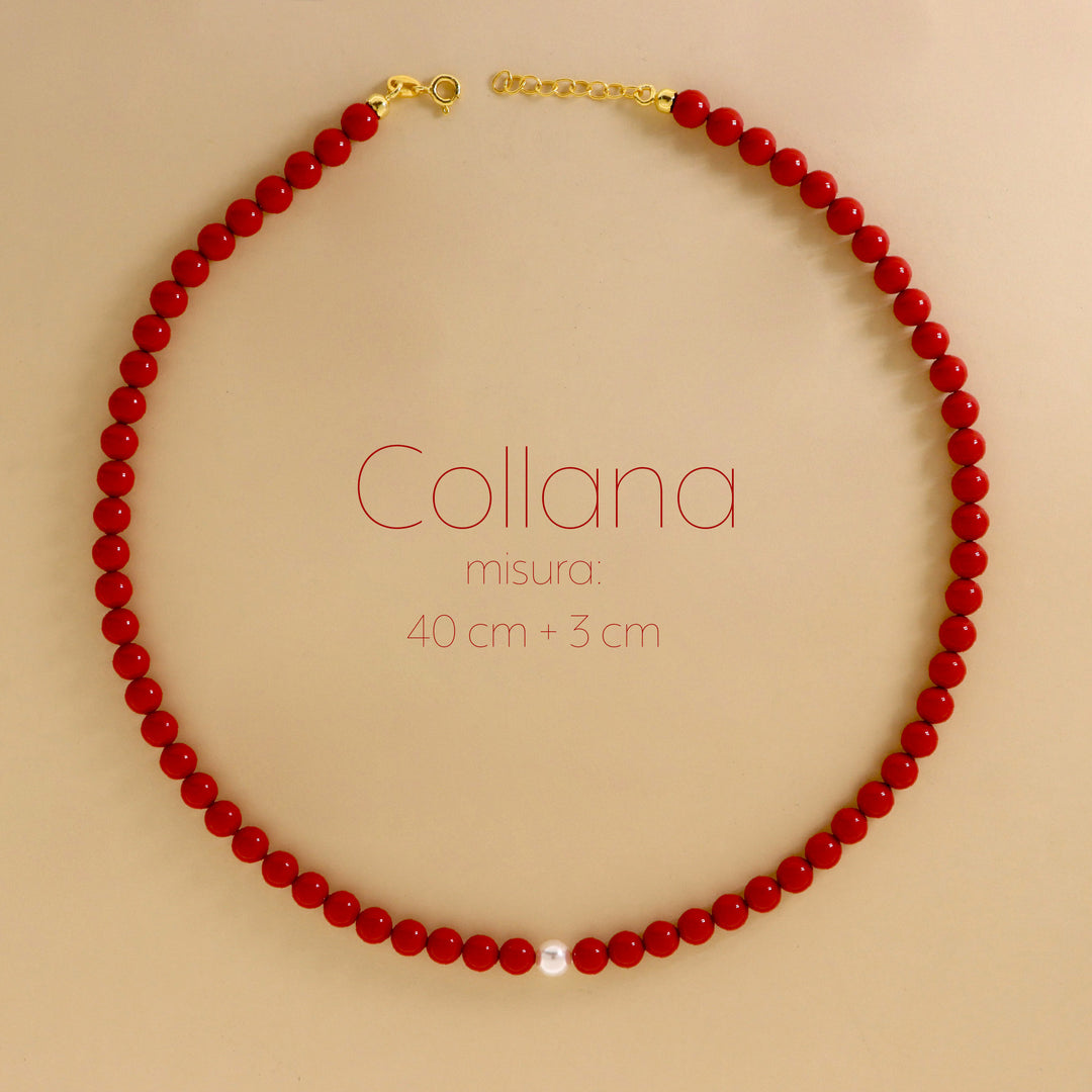Collana Di Perline In Corallo Rosso E Perla Imitazione 18 Pollici | Fatto A Mano, Argento Placcato - Foto 4