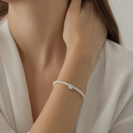Bracciale di Perle con Cuore Zirconato