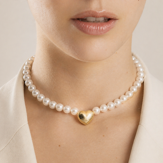Choker con Perle 8mm e Cuore
