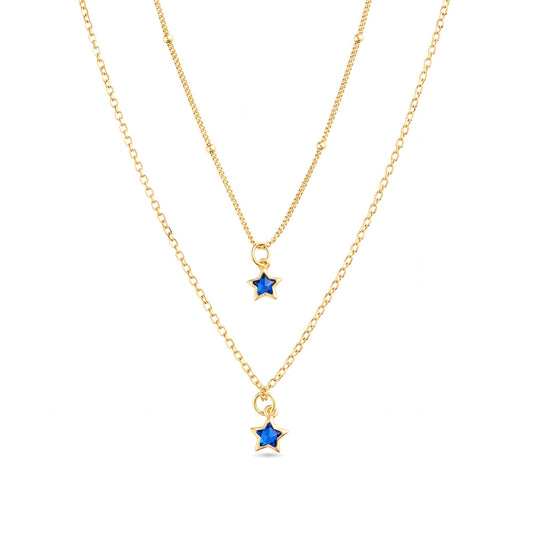 Collana Doppia Con Pendente Stelle Zirconate Blu