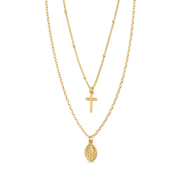 Collana Doppia Croce e Madonnina