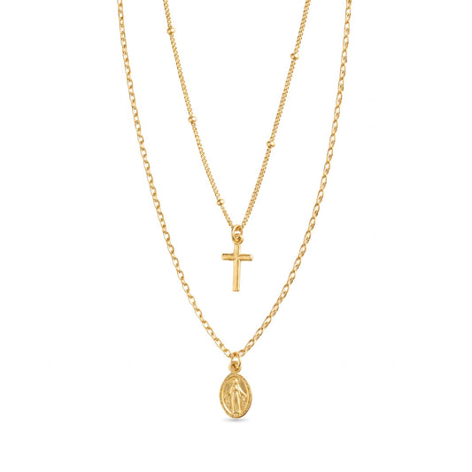 Collana Doppia Croce e Madonnina