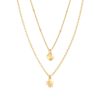 Collana Doppia Con Pendente Cuore e Quadrifoglio