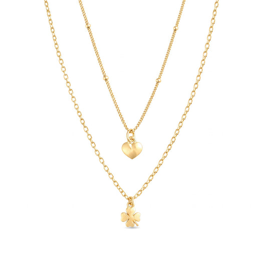 Collana Doppia Con Pendente Cuore e Quadrifoglio